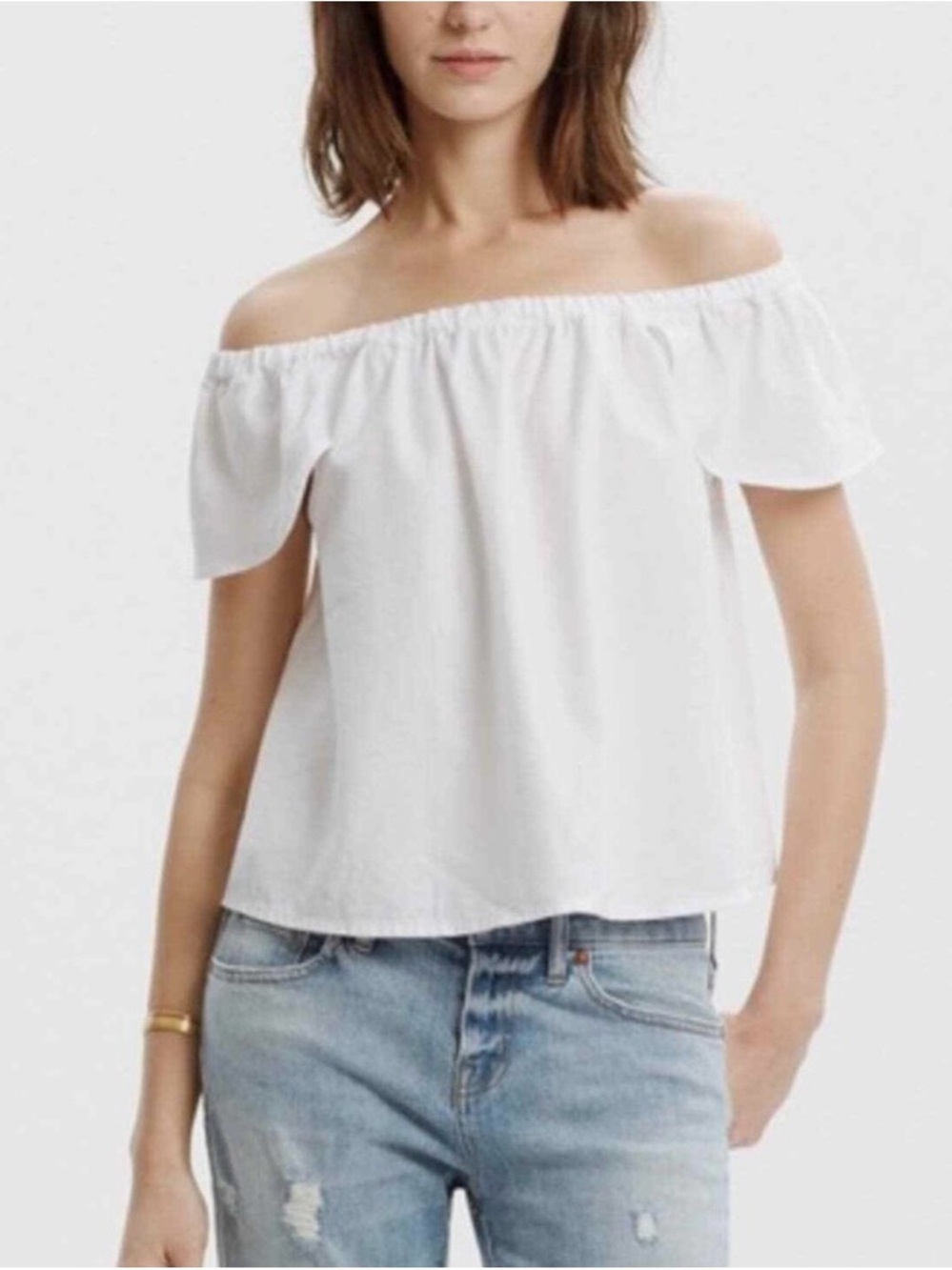 Madewell White Off-the-Shoulder Flutter Sleeve Top